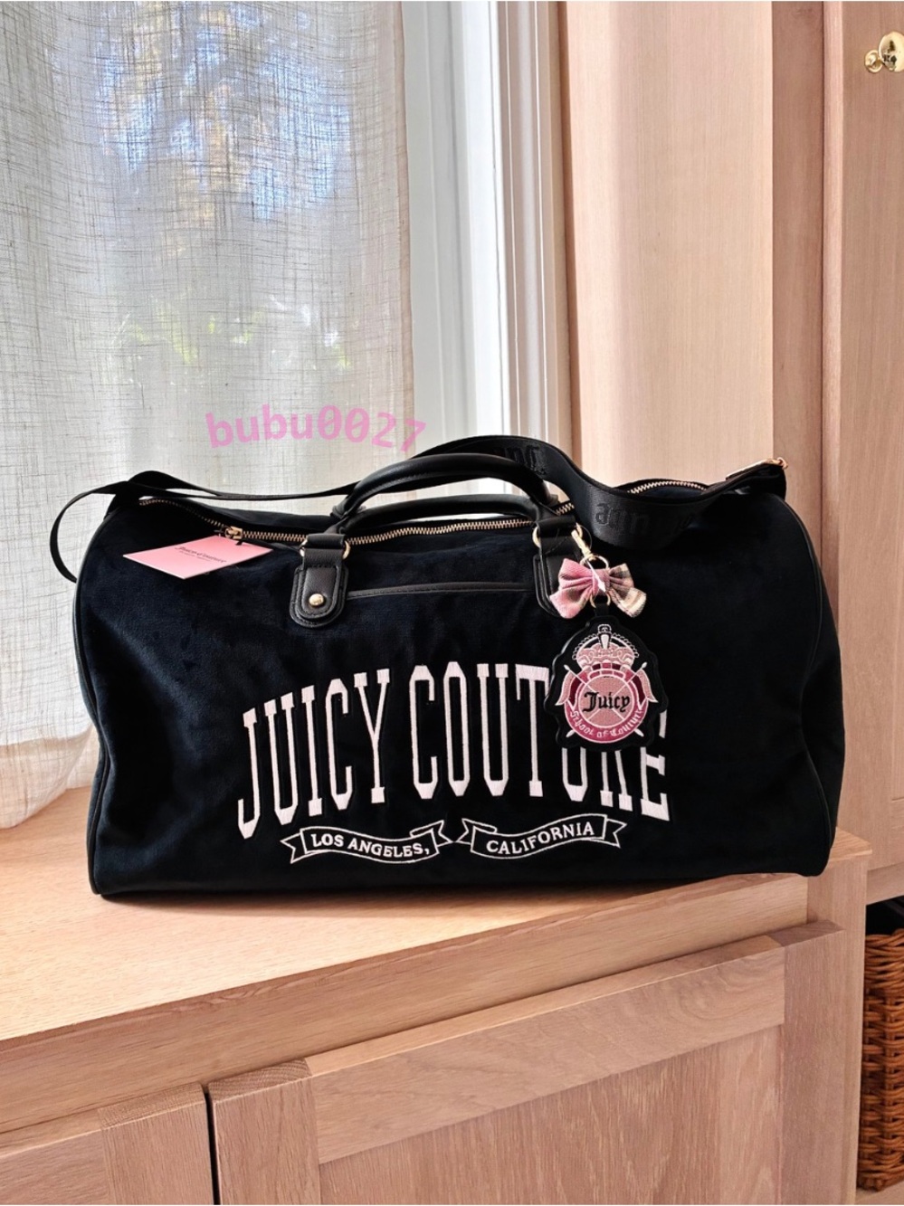 NWT💖Juicy Couture University Large Weekender Black Velour Duffle Bag Travel Y2k